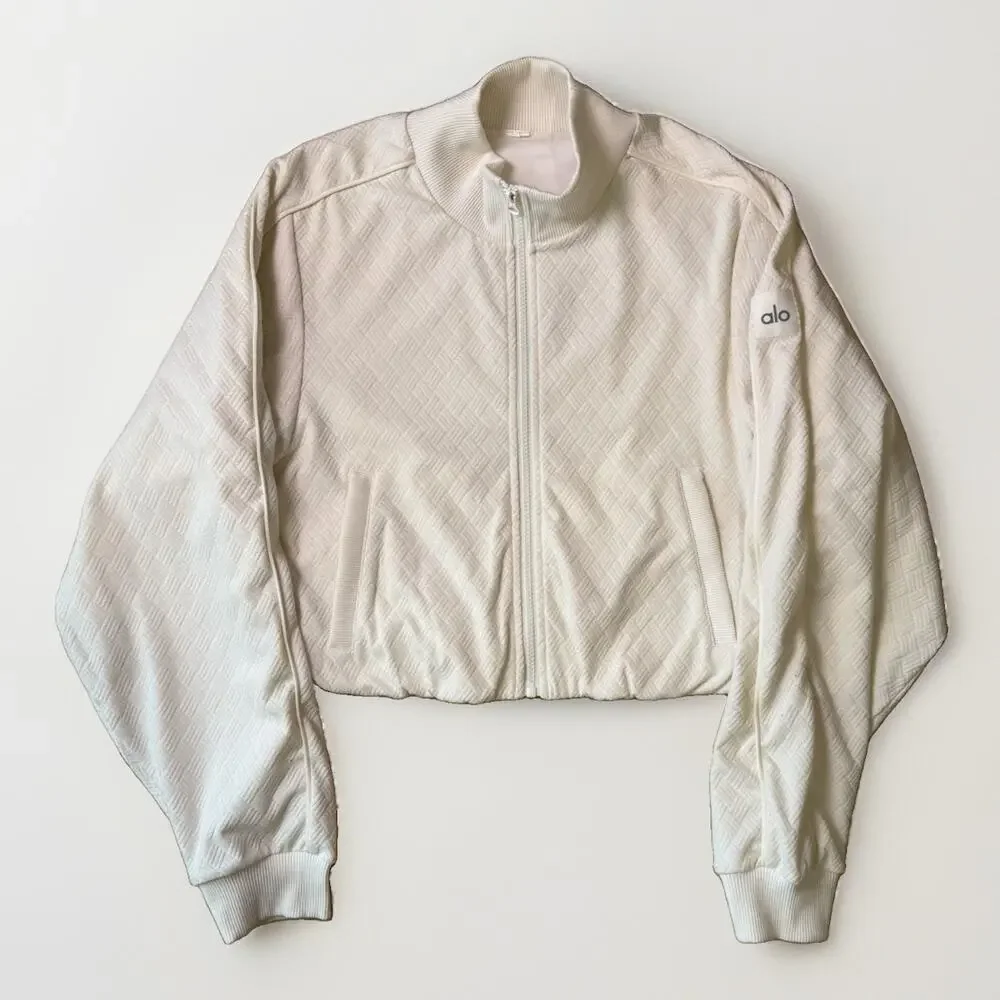 Alo Yoga Jacket Women's Small Cream Textured Full Zip Outerwear Athleisure